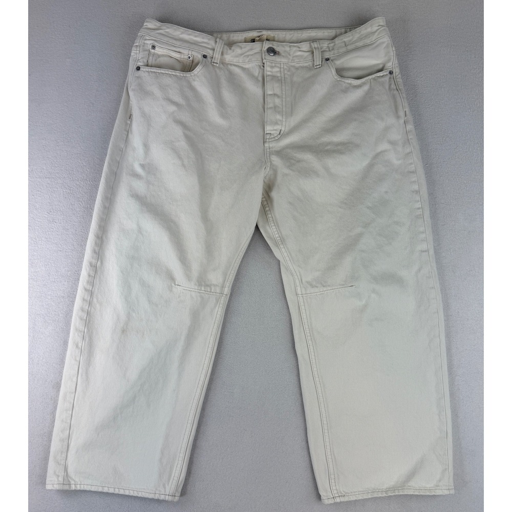 Madewell Darted Barrel Leg Jeans Womens 32P Cream Off-White Button Fly NU344